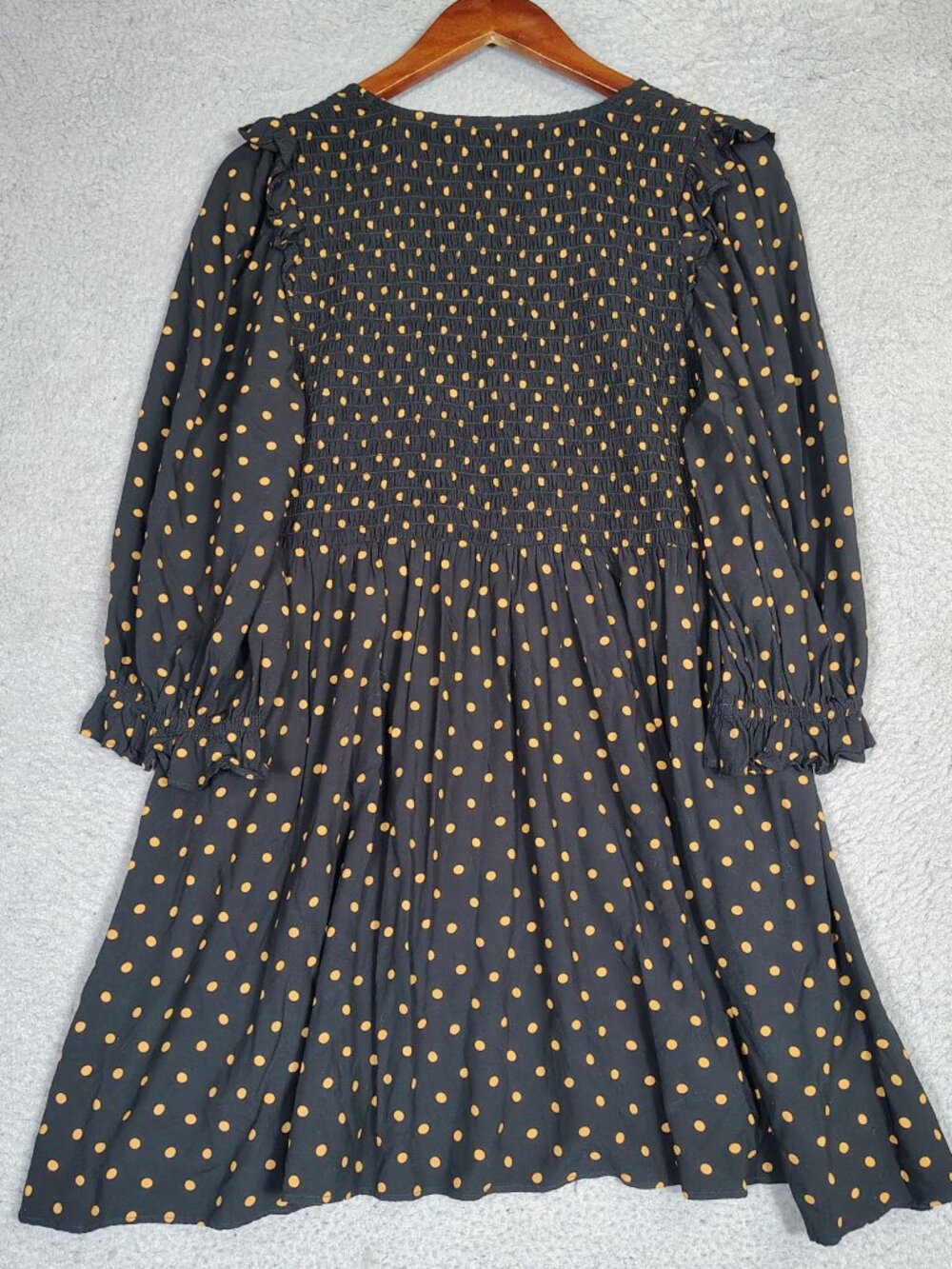 Madewell Mini Dress Women Medium Black Oval Dot Smocked Lucie V-Neck Puff Sleeve - Picture 2 of 11